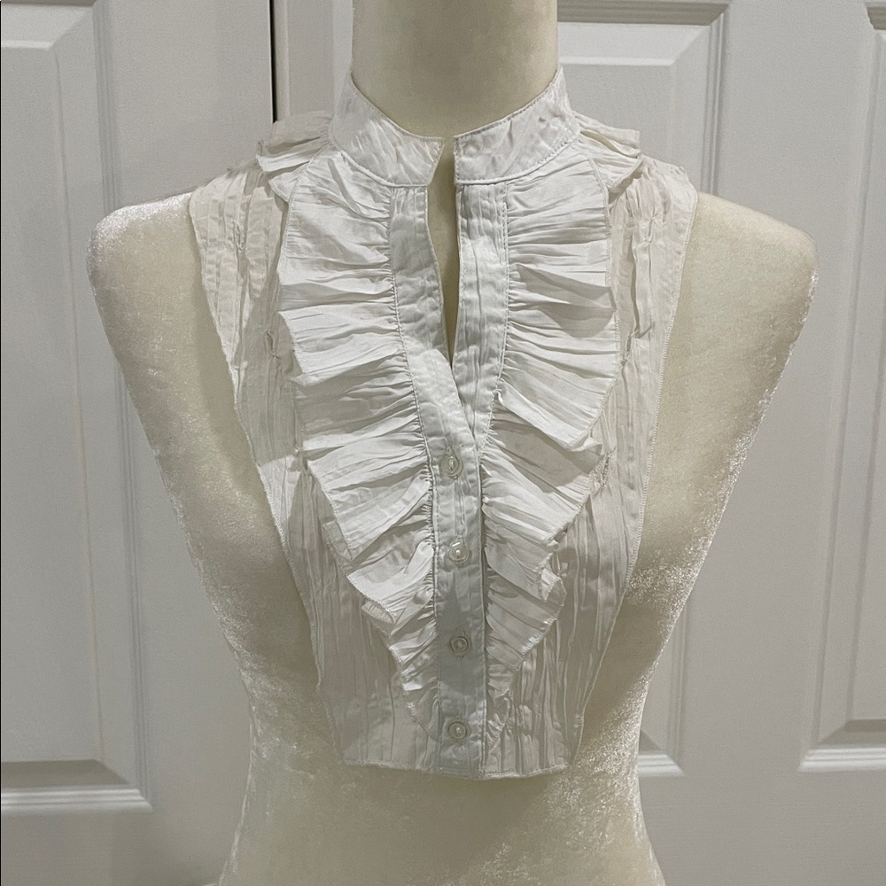 Elegant White Ruffled Women's Top Button-down Insert for Sweater NWOT